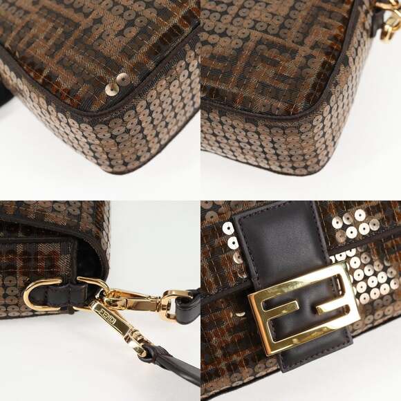 FENDI Zucca Canvas Mamma Bucket Shoulder Bag Sequin Brown Gold - Picture 11 of 14